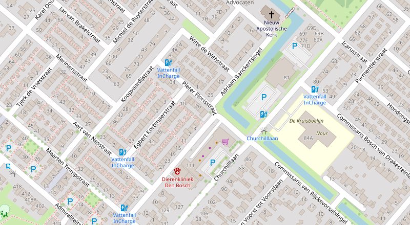 Kaart met de ligging van Gladde Barber aan de Pieter Florisstraat 22 in 's-Hertogenbosch